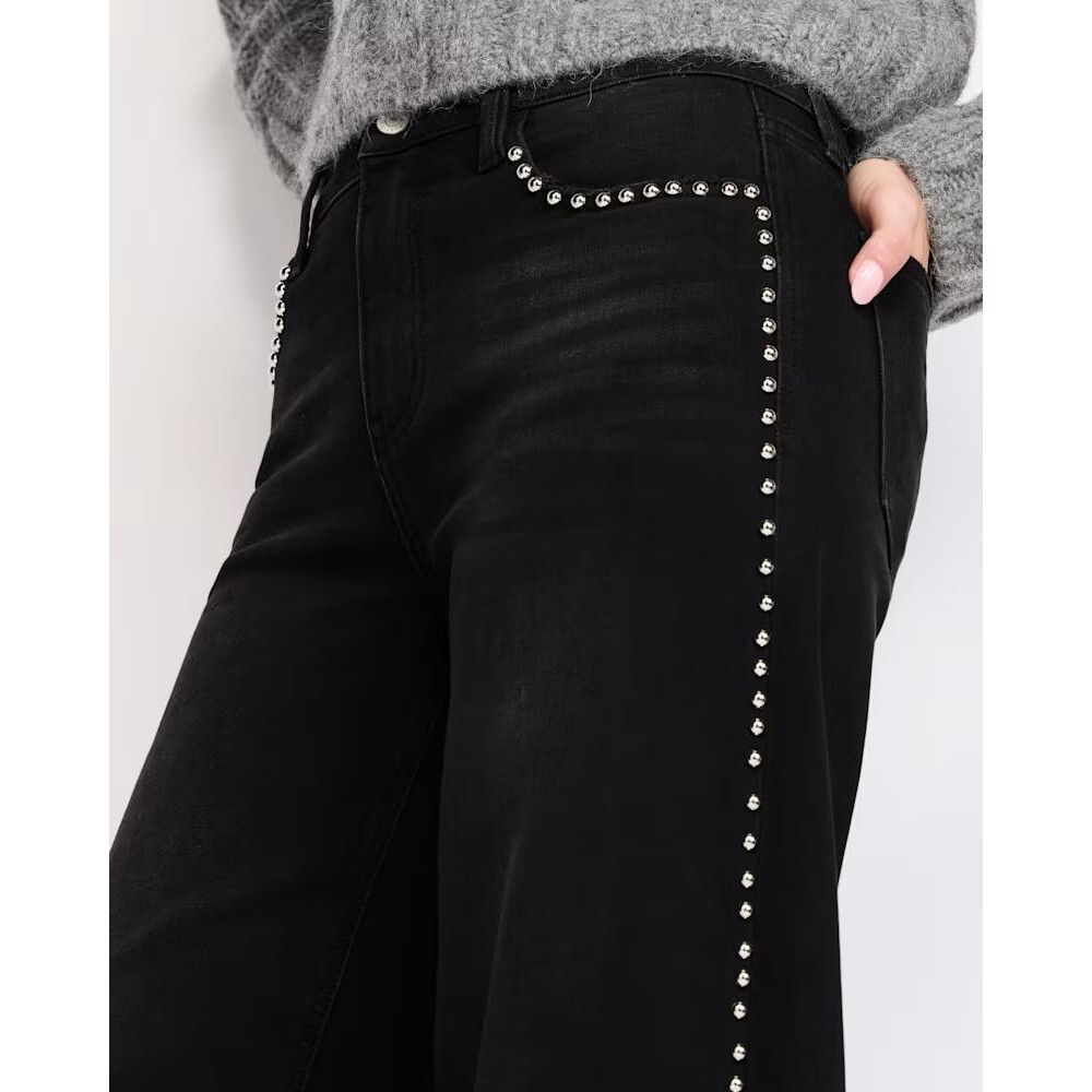 Vervet High Rise Long Wide Jeans Studded Black Denim Size 26 - Picture 11 of 12